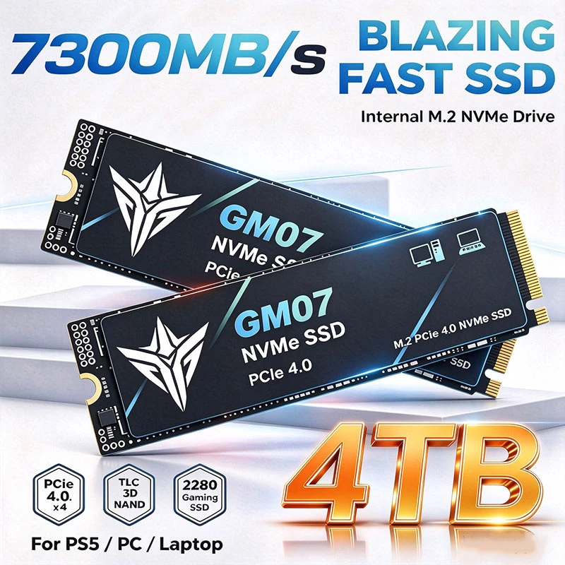 GM07 SSD M.2 NVMe, unidade de estado sólido 2280, geração 4, PCIe 4.0x4, 500 GB, 1 TB, 2 TB, 4 TB, velocidade de leitura de até 7300 MB/s, para PS5, portátil, computador de mesa, jogos.
