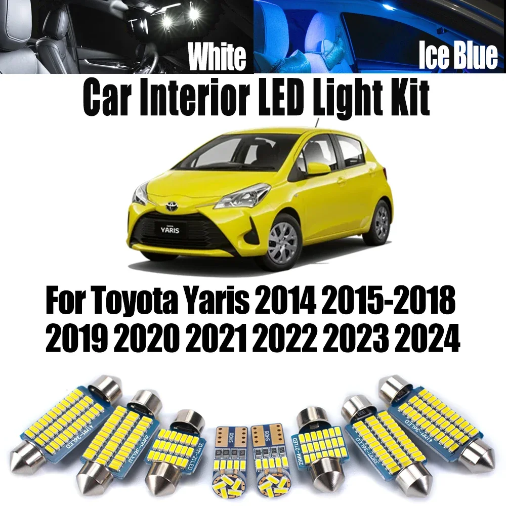 

8 шт. светодиодный комплект внутреннего купольного освещения для карт для Toyota Yaris 2014-2022 2023 2024 лампы для чтения номерного знака автомобильные аксессуары без ошибок