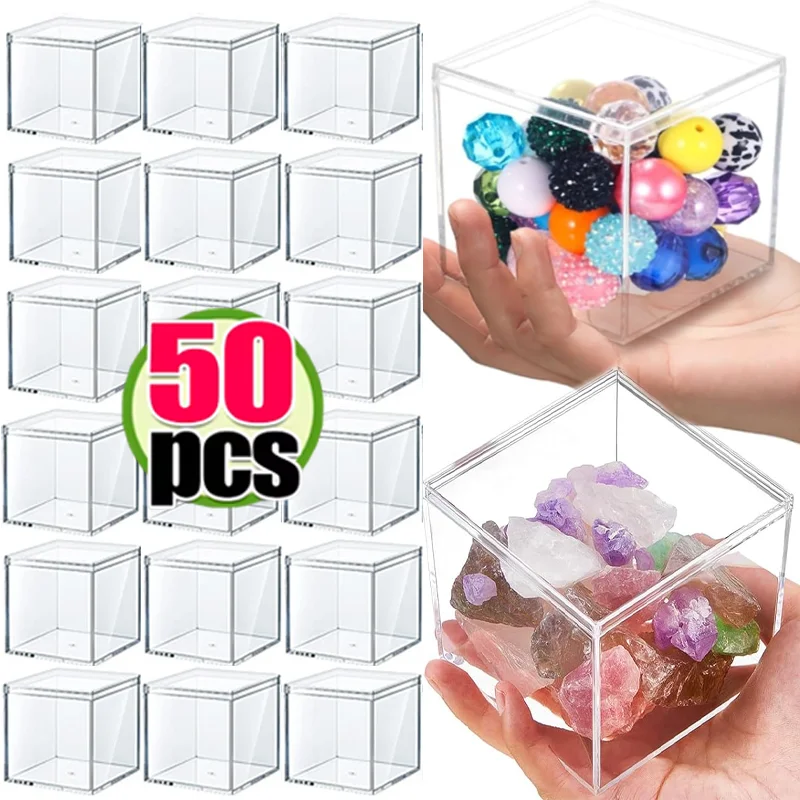 

Прозрачные пластиковые коробки, упаковочная коробка для конфет, десертов, украшений, бутик, квадратные коробки для хранения ювелирных изделий, сделай сам, витрины ручной работы, 50 шт.