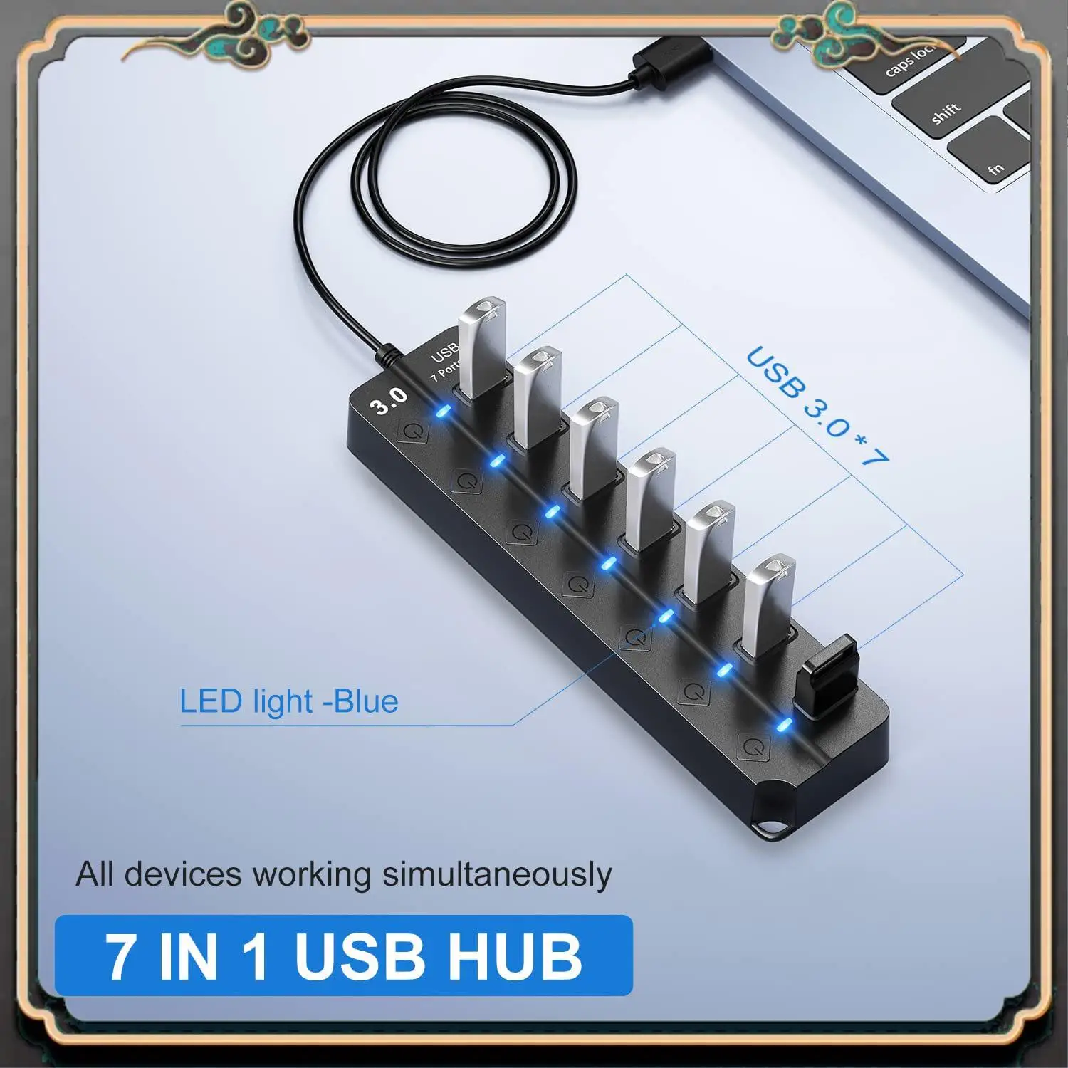 

Надежный 1-компонентный мультиконцентратор, адаптер USB 3.0, USB-адаптер питания с несколькими портами, USB-концентратор, разветвитель с переключателями и подсветкой