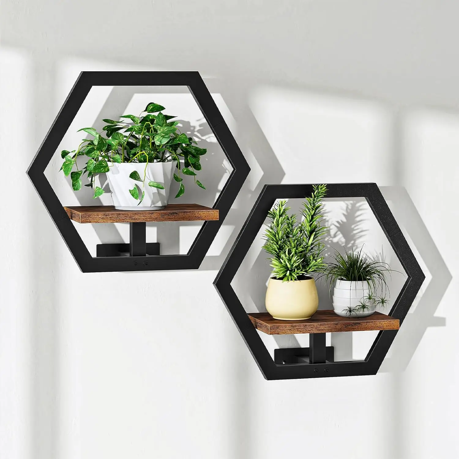 

Hexagon Floating Shelves for Wall, Set 2, Plant Wall Shelf, Wall Decor, Metal Frame, for Living Rm, Bed, Kit, Home Off...