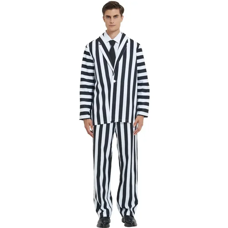 Fc6suit Barbara Adam per uomo costume cosplay a strisce bianche e nere cappotto pantaloni gilet anni '80 film spaventoso Halloween cosplay parte @ fc