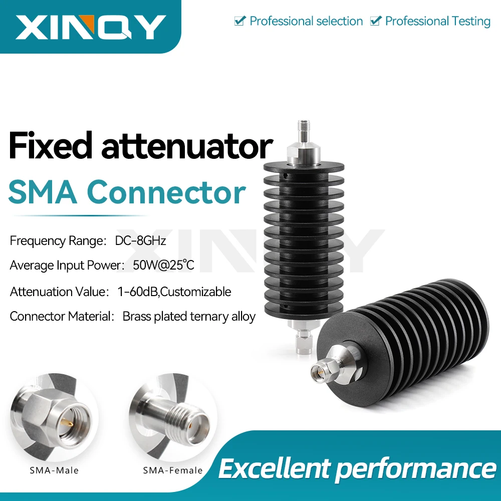 XINQY SMA Fixed Attenuator, 50W High-Power Attenuator Head, 8GHz, Available in 1/3/5/6/10/20/30/40dB