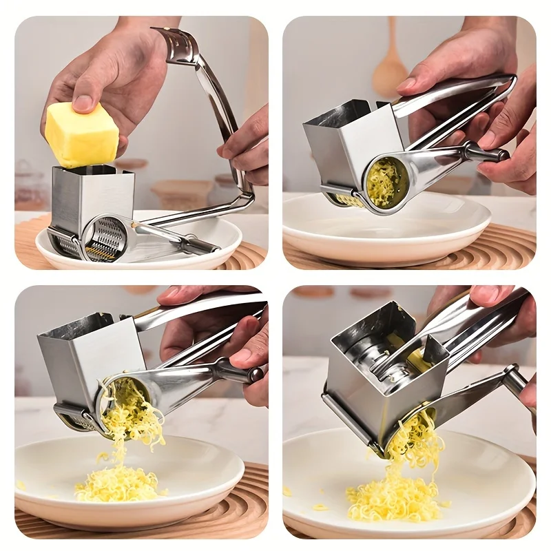 1pc, Cheese Grater, Multifunctional Stainless Steel Cheese Grater, Manual Rotary Cheese Grinder,Kitchen Gadgets