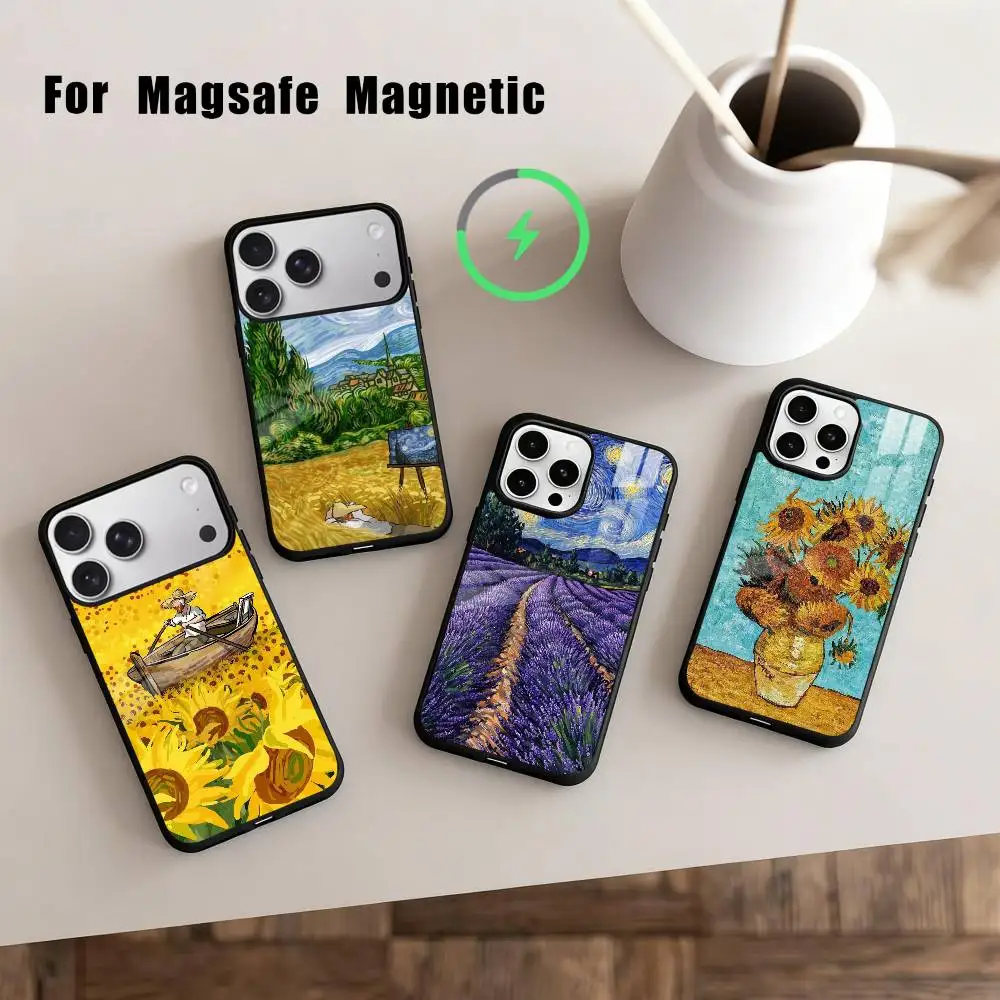 

V-Van G-Gogh S-Starry Sunflowers Phone Case For iPhone 17,16,15,14,13,12,Plus,Pro,Max for Magsafe Magnetic Wireless Charging
