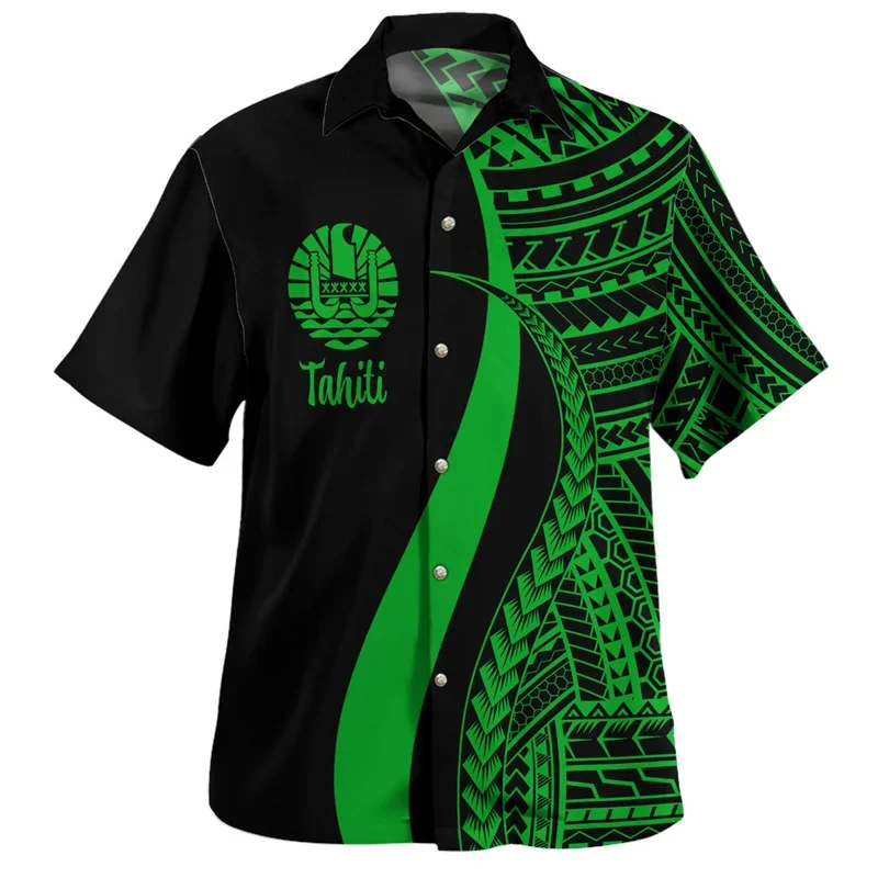 

Tahiti Hawaiian Shirts Men Colorful 3d Printed Tahitian Polynesian Short Sleeves Lapel Blouse Tops Summer Casual Button Shirt