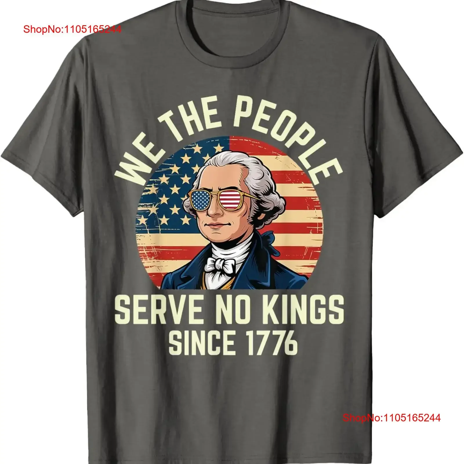 4th of July No King in USA 1776 Patriotic American Flag T Shirt vintage Washed Breathable fashion Versatile designer clothes