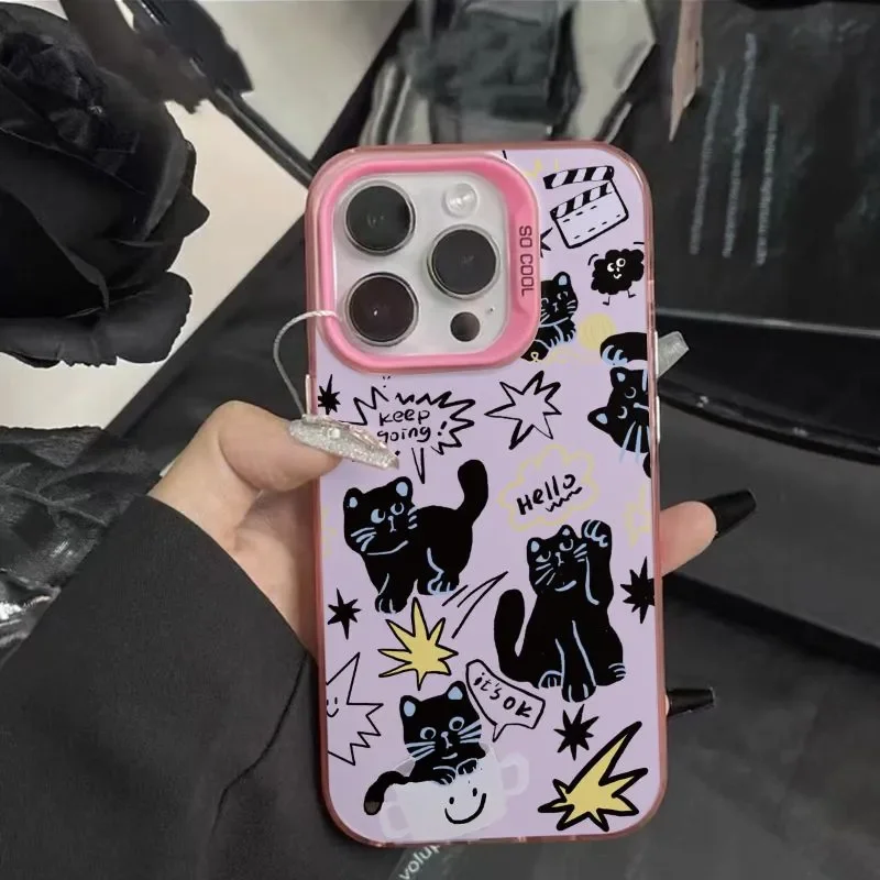 Ins Lovely Cool Cat Phone Case For iPhone 16 Pro Max 15 14 13 12 11 Pro Xr Xs Max 7 8 Plus MINI Fashion Abstract Y2K Phone Cases