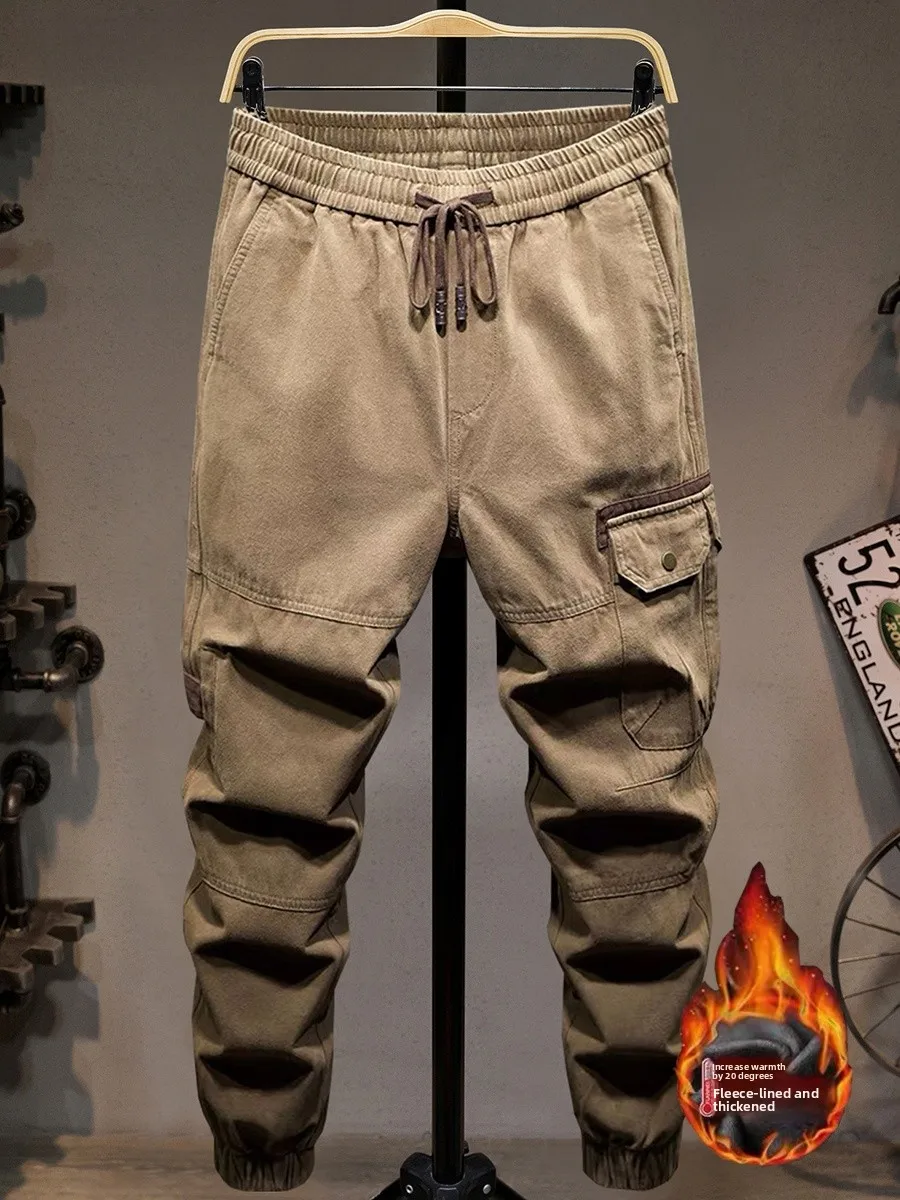 

Утепленные флисовые рабочие брюки для мужчин: осенне-зимние, теплые, свободные, повседневные, спортивные, хлопковые, с множеством карманов, модные, в уличном стиле