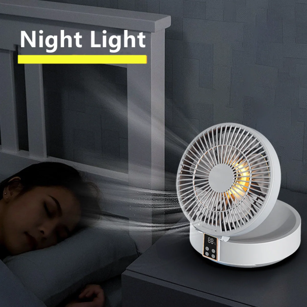 New Remote Control Wireless Circulating Air Cooling Fan with LED Light Folding Electric Wall-mounted Fan Desktop Fan USB