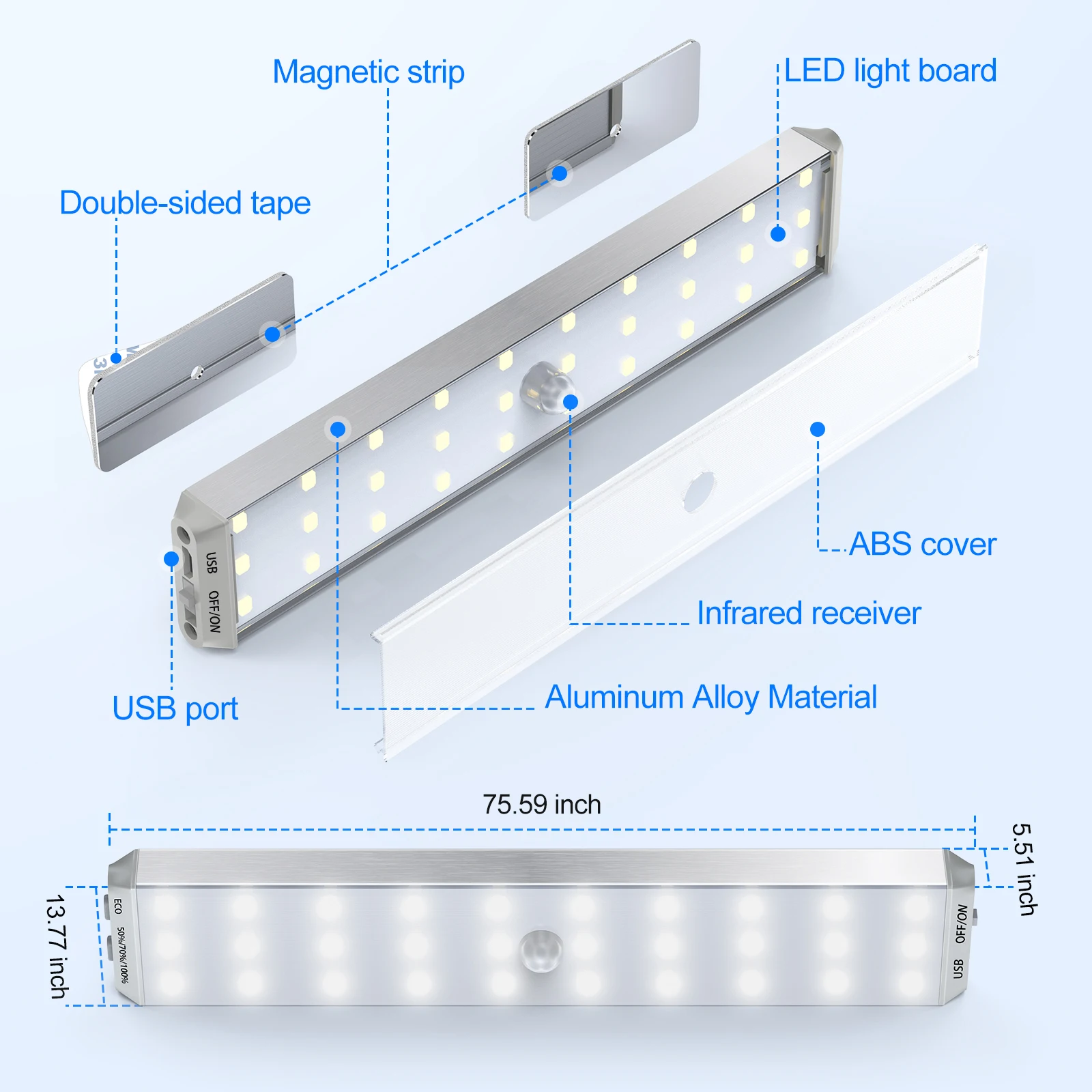 Lampa z czujnikiem ruchu bezprzewodowy 30LED światło szafkowe lampka nocna z USB ładowania automatyczne wykrywanie z regulacją jasności