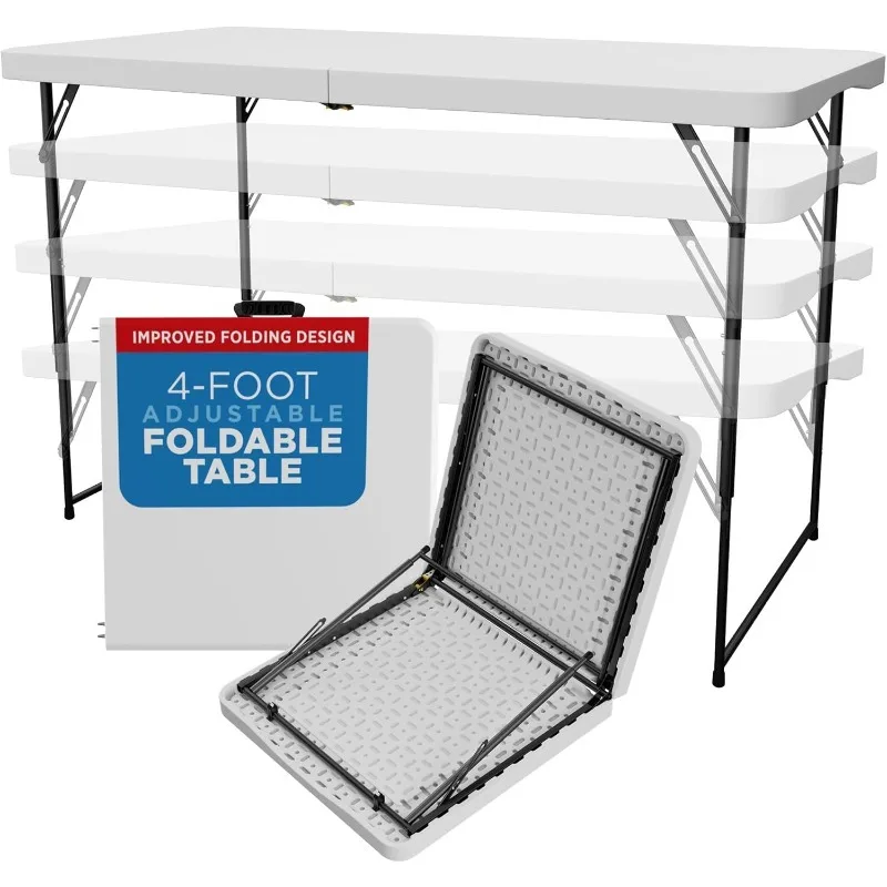 Folding Table 4-Foot X 24 inch, Adjustable to 4 Heights, White Plasti