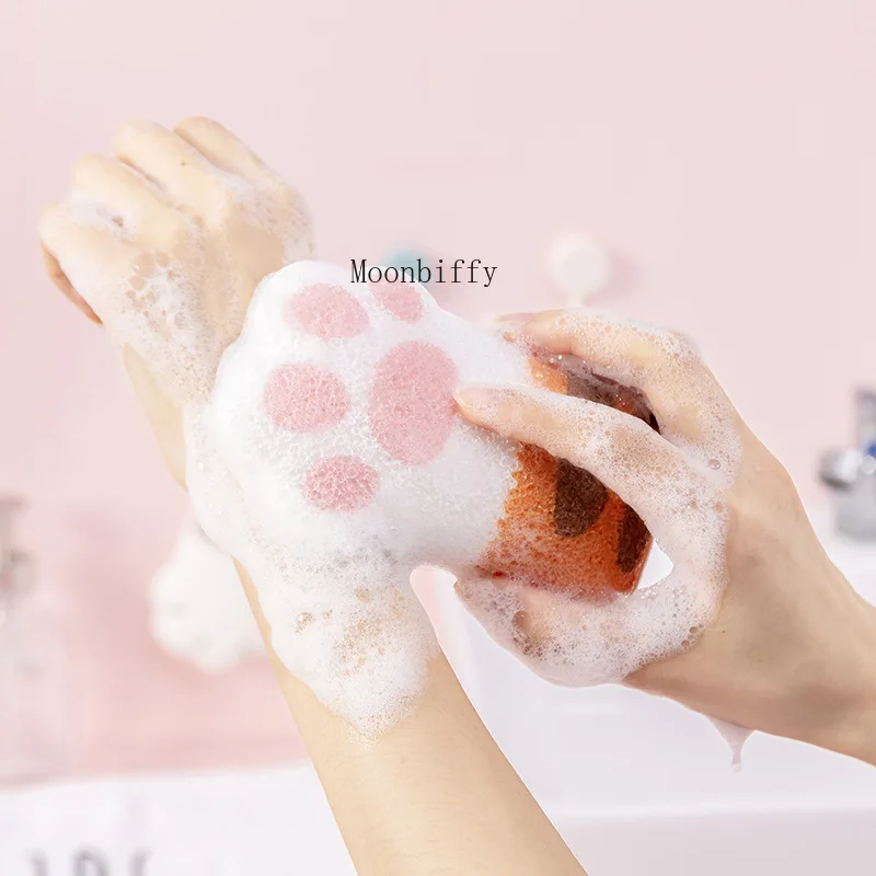 Bath Sponge Elastic Cute Cat Paw Bathing Sponge Adult Body Scrub Bath Sponge Exfoliating Gloves Esponja Gant Visage Eraser Gant