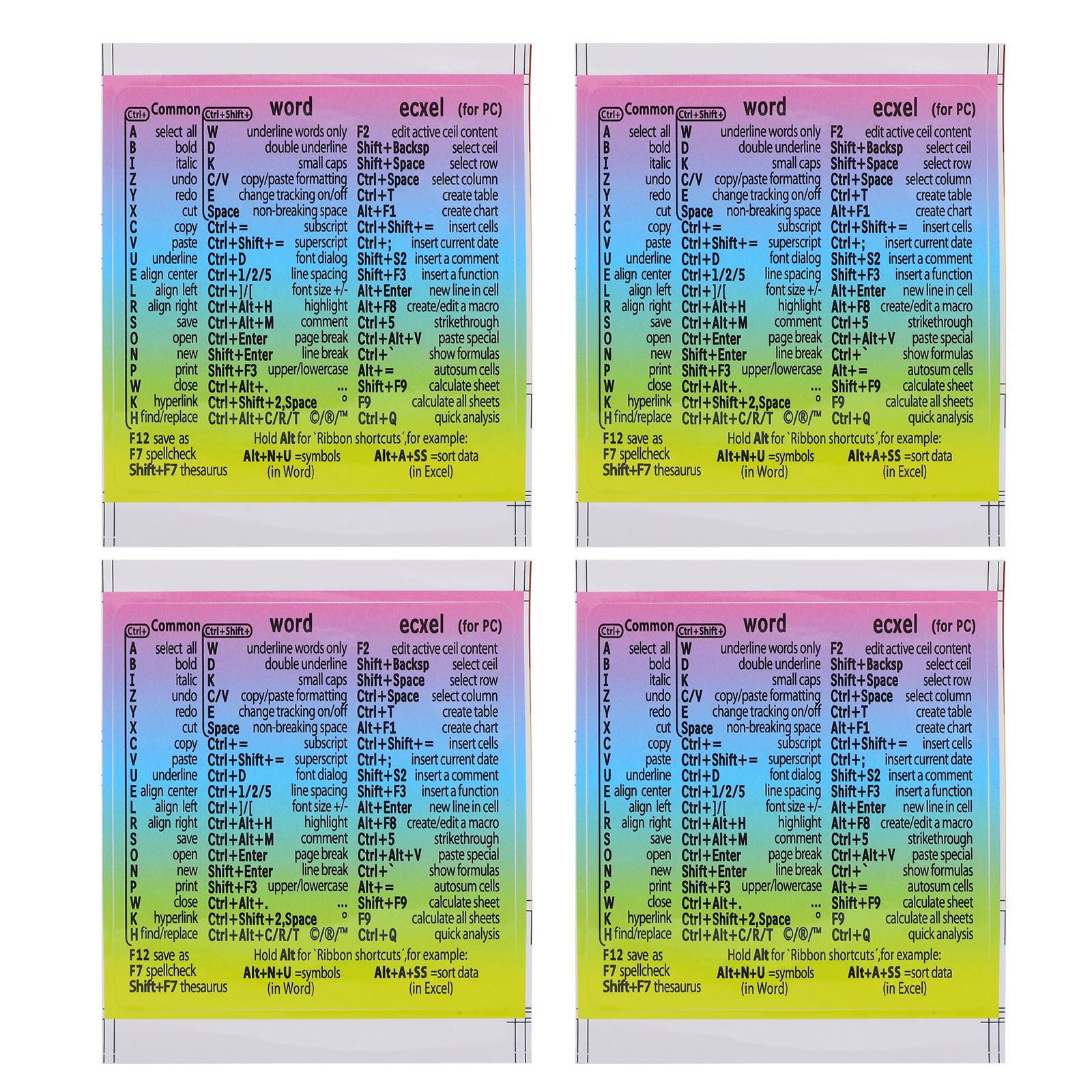 

4 шт., листы наклеек с ярлыками для ноутбука, сменные клейкие наклейки для клавиатуры, прочные наклейки с ярлыками компьютера, справочный лист