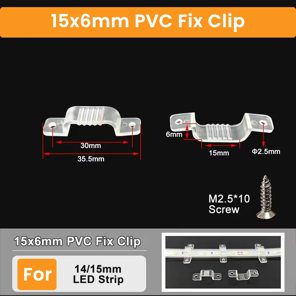 투명 LED 스트립 고정 클립 패스너 버클 플라스틱 PVC 소프트 유연한 고정용 나사 포함 2835 5050 3528 5730 8-18mm 스트립