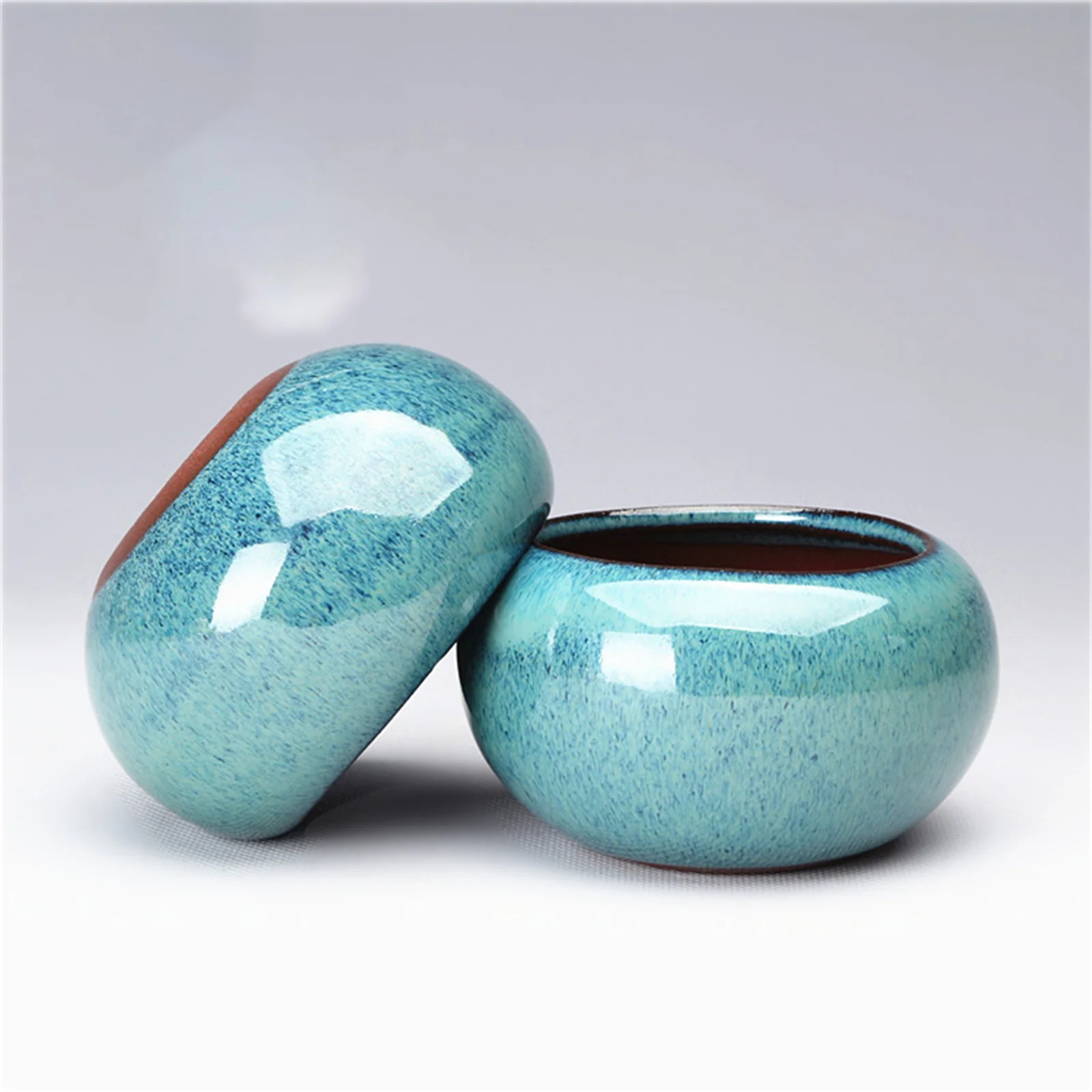 Chinese Style Bonsai Pots Succulent Planter Pot Round Ceramic Blue Glazed Flower Pot Ceramic Crafts for Garden Flowerpot