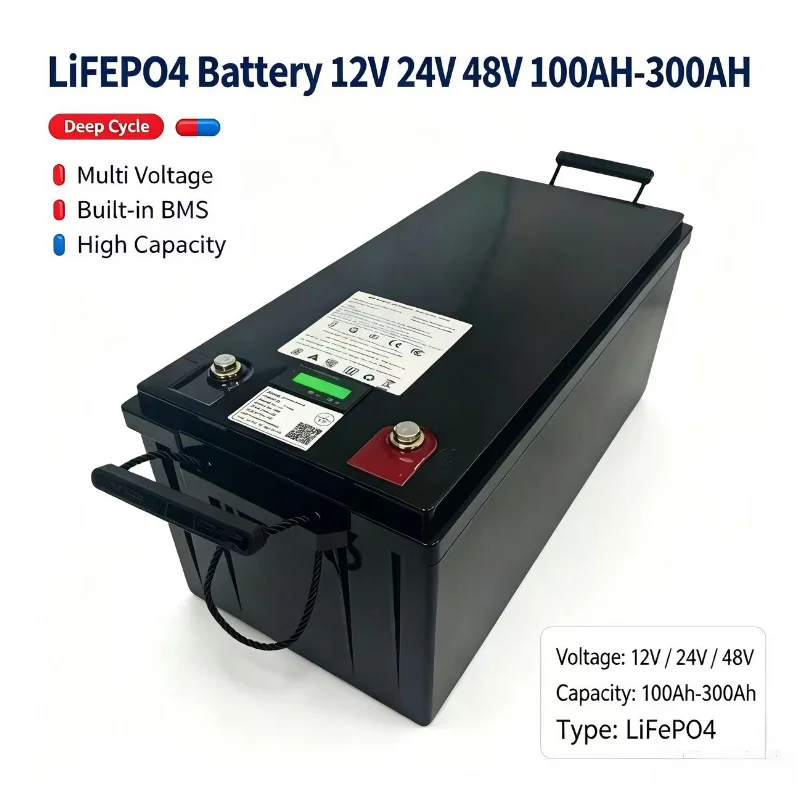 Lifepo4 Battery Pack 12V 24V 36V 48V - 300Ah 150Ah 100Ah with Built-in BMS for RV Electric Boat Motor Starting High Capacity