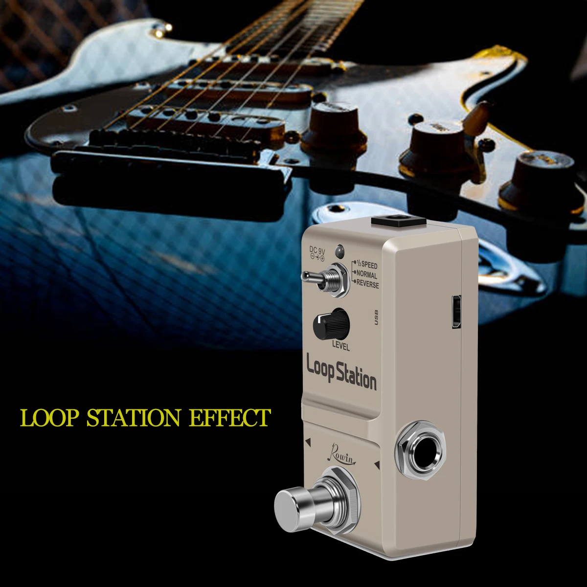 

Rowin Loop Station Looper Guitar Bass Effects Pedal, Unlimited Overdubs, 10 Minutes of Looping, 1/2 Time and Reverse