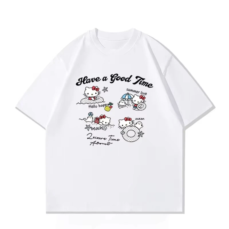 2026 New Hello Kitty Twin Characters Love Print T-Shirt for Adults & Kids, 100_ Cotton Y2K Aesthetic Cute Cartoon Graphic Tee