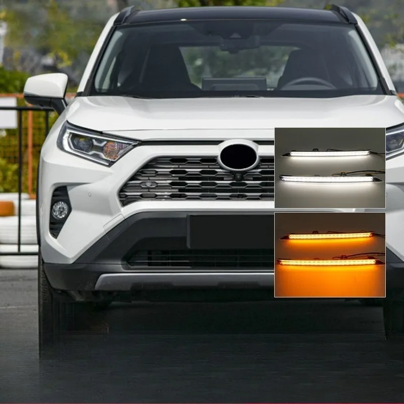 W/Dynamic Amber Turn Signal LightsFor Toyota RAV4 2019-2021 Dual-color White LED Front Engine Bay Hood DRL Running Lights New