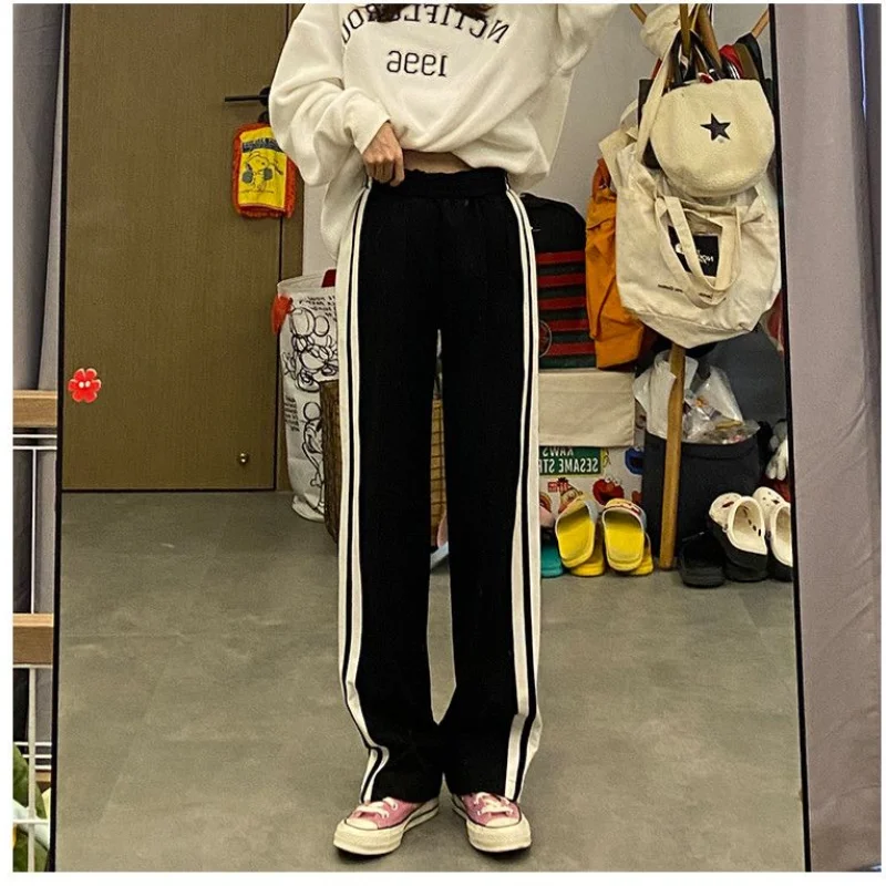 

Spring Summer New Striped Casual Pants for Women Loose Contrast All-match Straight Pants Preppy Style Fashion Vintage Clothing