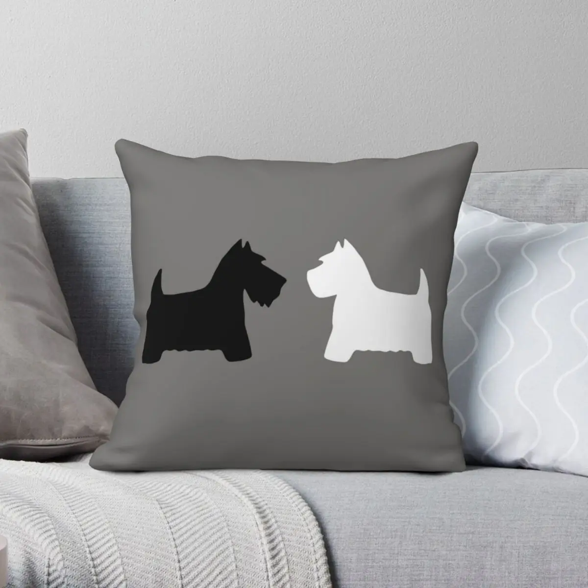 Scotties Westies Square Pillowcase Polyester Linen Velvet Pattern Zip Decorative Bed Cushion Cover