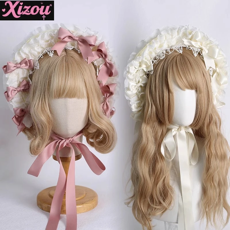 

Japanese Sweet Cute Doll Multi-colored Generative Color Lolita Straw Hat Cla Series Elegant Lace Bow Bnt Flat Hat Bonnet Female