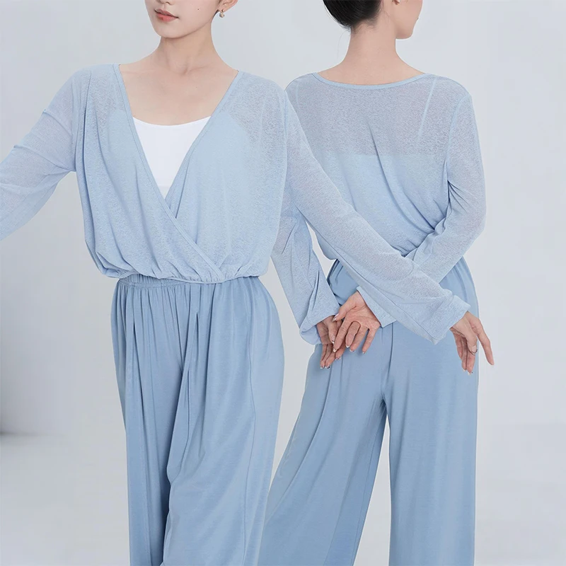 

Women Modern Dance Outerwear Wrap Ballet Wrap Tops Long Sleeve Classical Dance Shirts Practice Costume Blouses