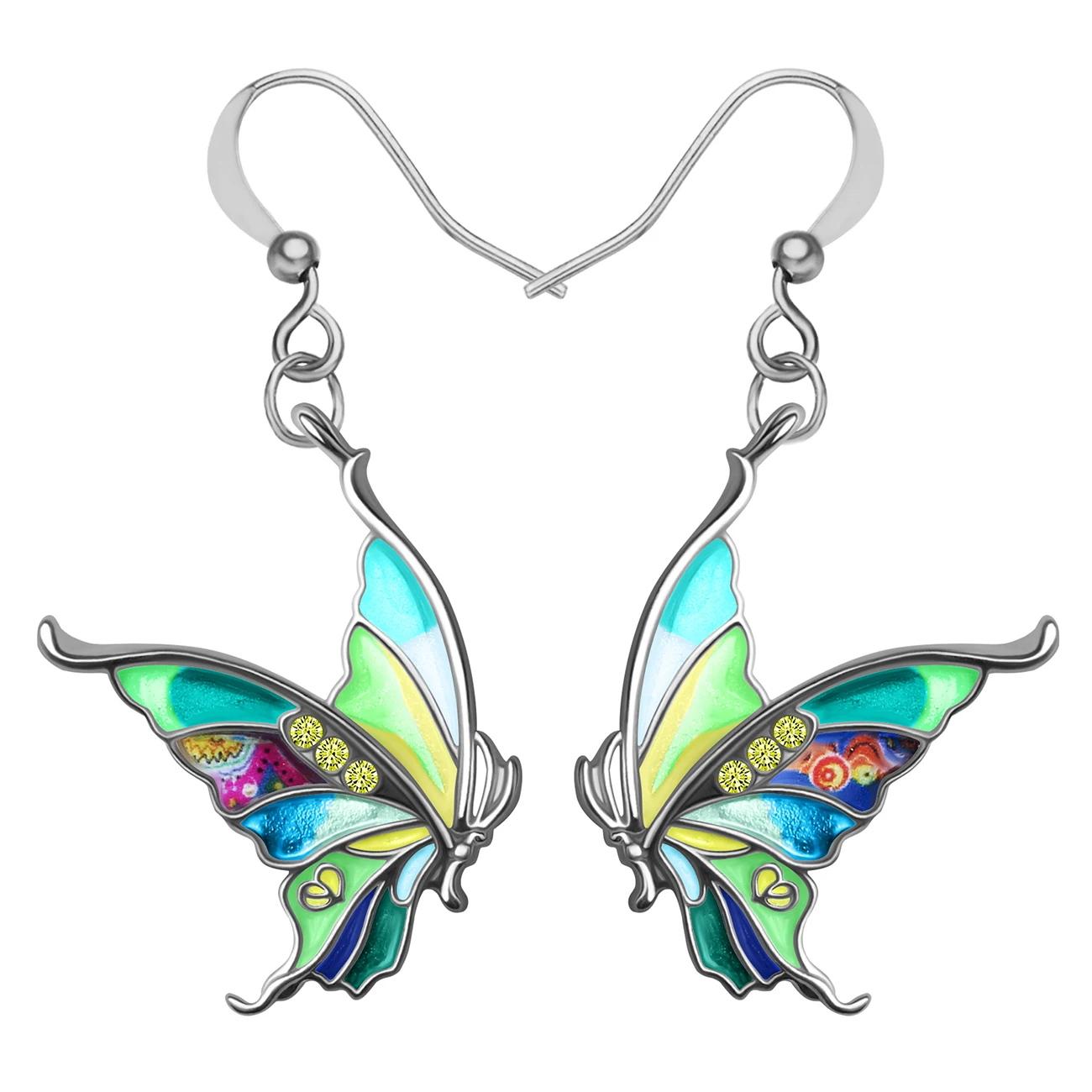 BONSNY Enamel Alloy Floral Swallowtail Butterfly Earrings Papilio Dangle Drop Fashion Party Jewelry For Women Girl Charms Gift