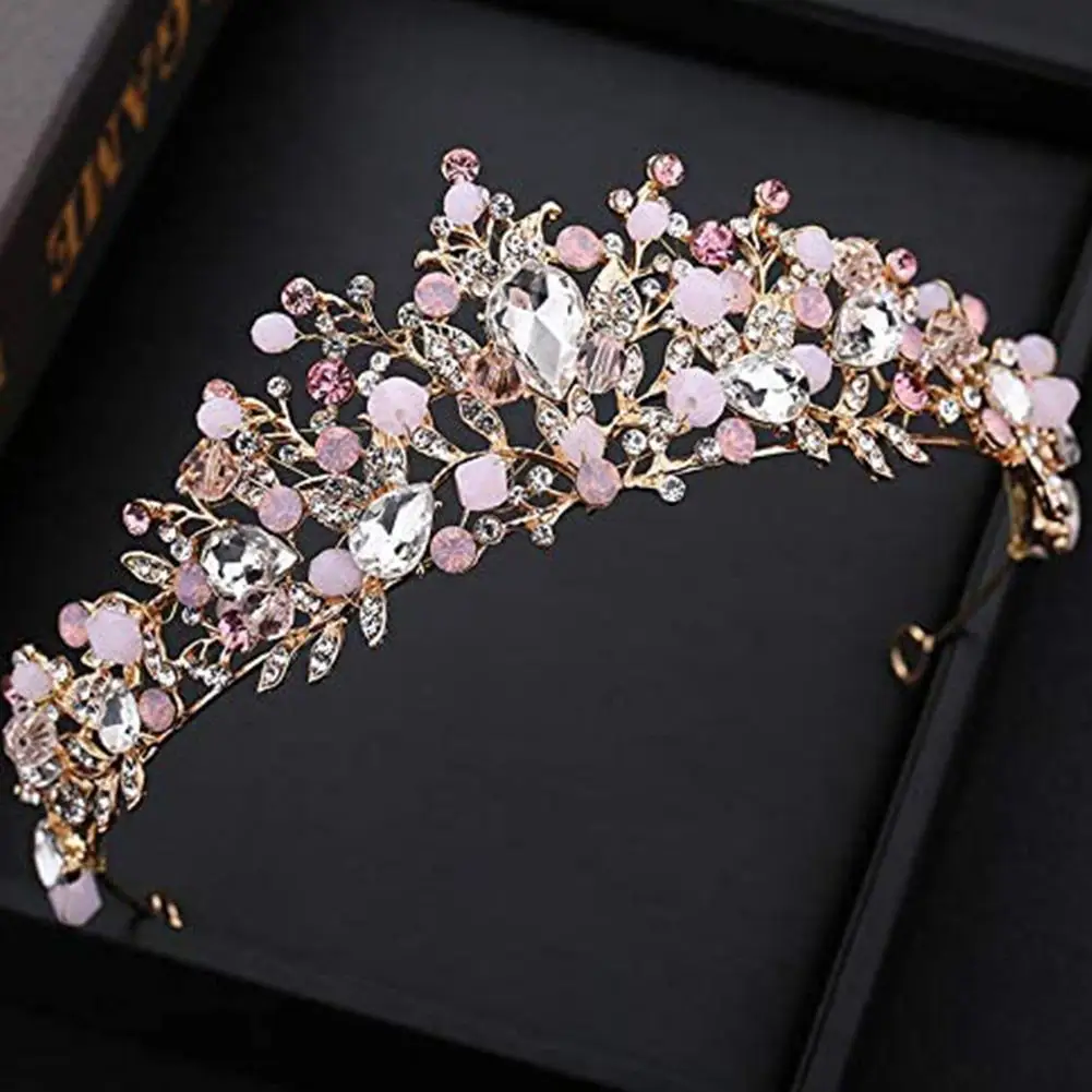 Pink Crystal Tiara Princess Costume Crown for Kids Flower Tiara Headband Queen Crown with Diamond Crystal for Birthday Wedding