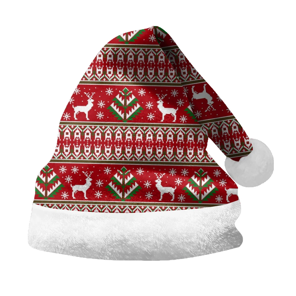 Christmas hat with red reindeer print velvet, the preferred choice for winter fashion parties, daily outdoor matching items