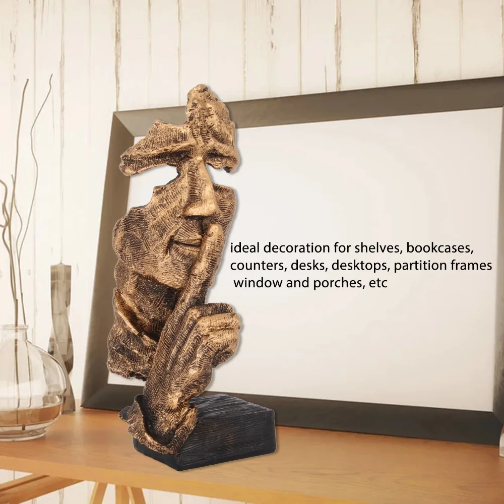 

Antique Finish Silence Is Gold Statue 17 x 7.5 x 6cm Colorfast Silence Is Gold Figurine Stable Base Durable Resin