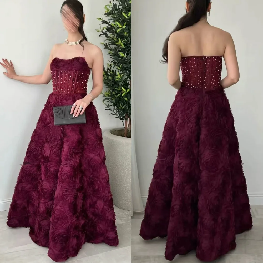 

Customized High Quality Intricate Handmade Flower Rhinestone Beading A-line Strapless Long Dresses Bespoke Occasion Dresses Sexy