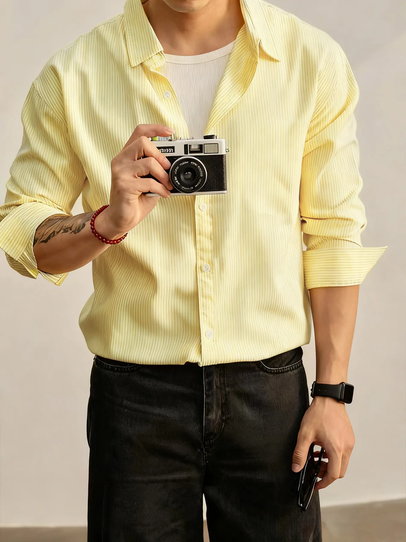 

Spring and autumn style American casual men's short-sleeve shirt, no-pocket design, trendy versatile high-end shirt