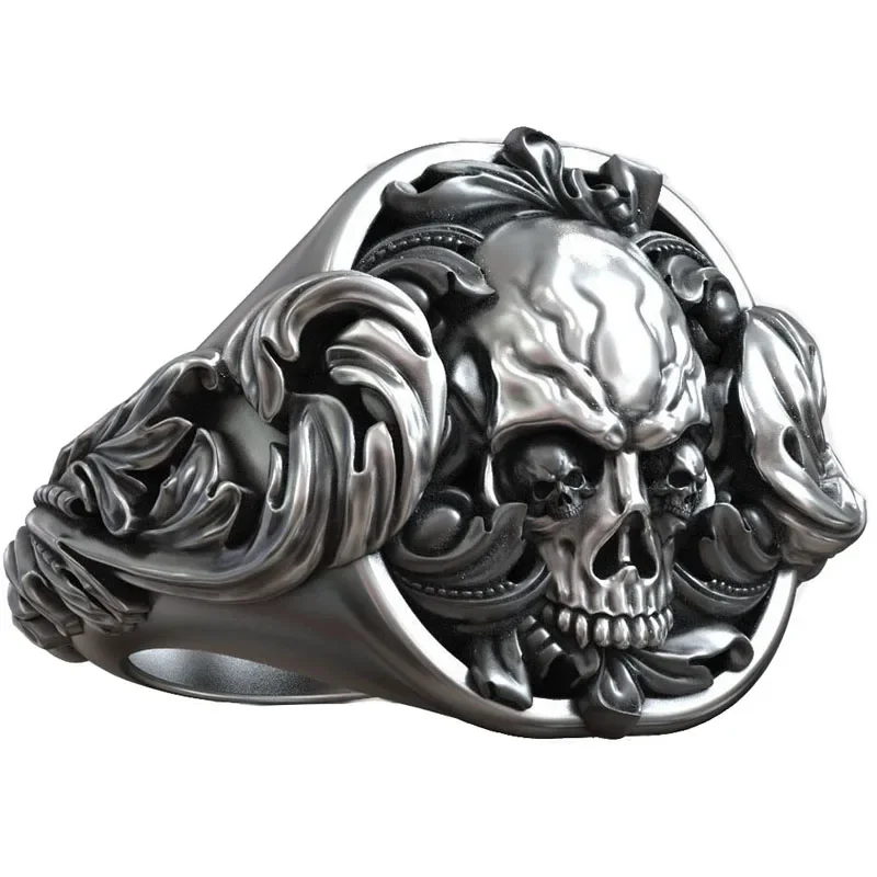 

23g 3D Antique Gothic Skull Head Rings Customized 925 Solid Sterling Silver Gothic Black Gold Rings Many Sizes 6-13