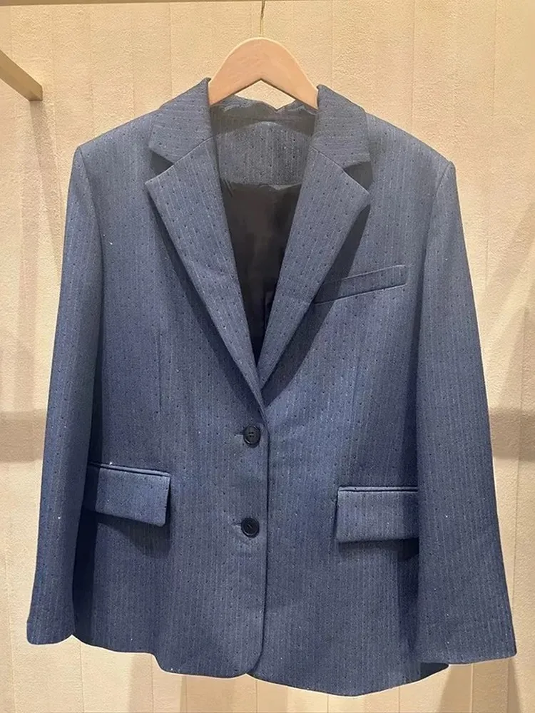 

M домашний костюм ранней осени 2025 года в стиле ретро, джат со стразами, юбка в вертикальную полоску, комплект брюк, женский комплект для поездок на работу