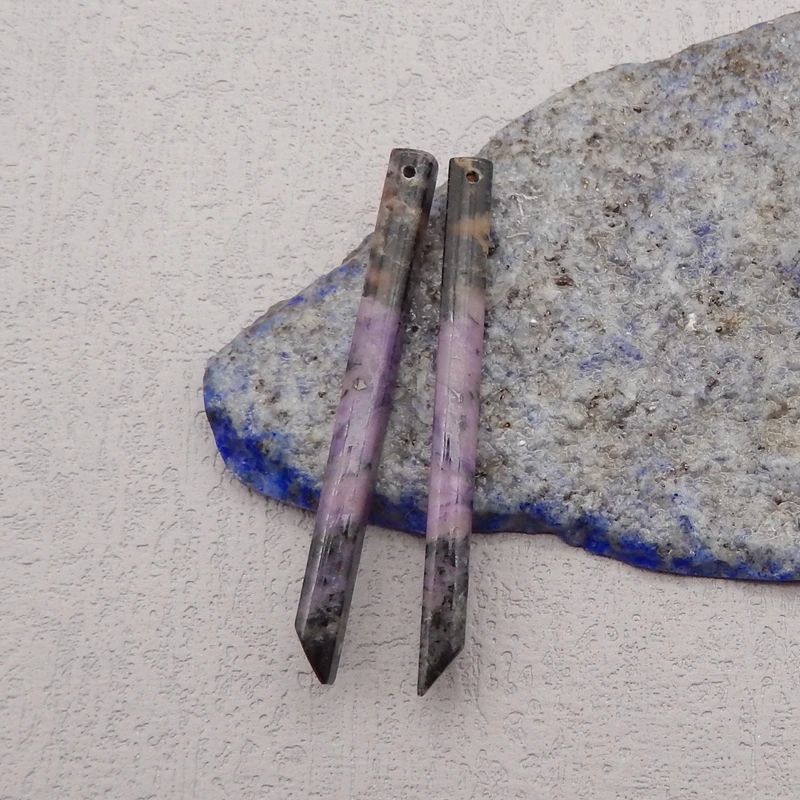 Natural Stone Charoite Long Dangle Gemstone Earring Beads,Fashion Jewelry Earrings Accessories For Women 50x4x4mm 5g