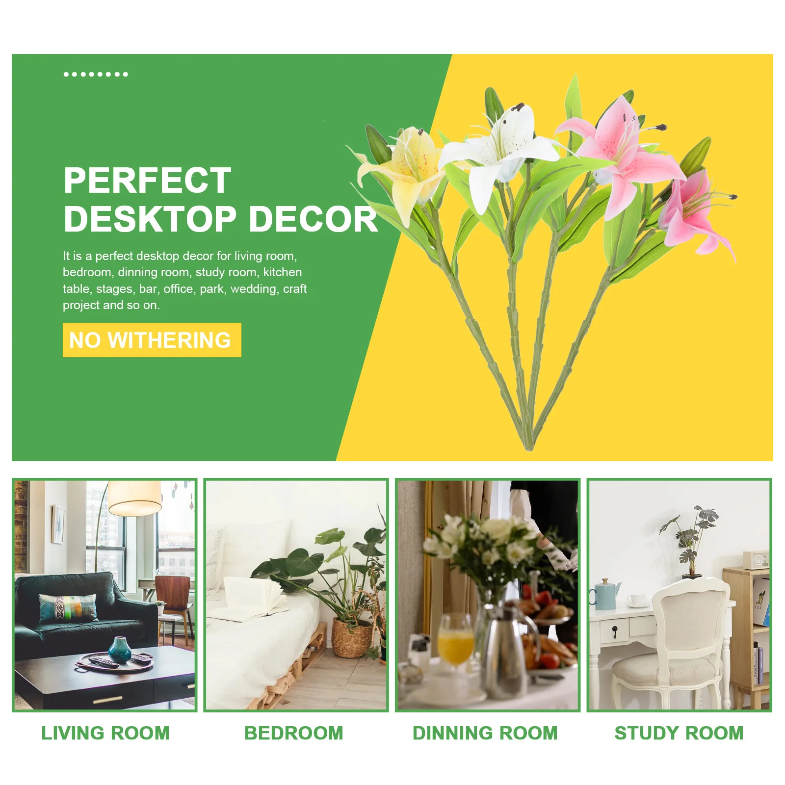 

4Pcs Artificial Lily Flower Decor Premium Simulation Faux Lilies Easter Party Home Wedding DIY Flower Arrangement Ornament