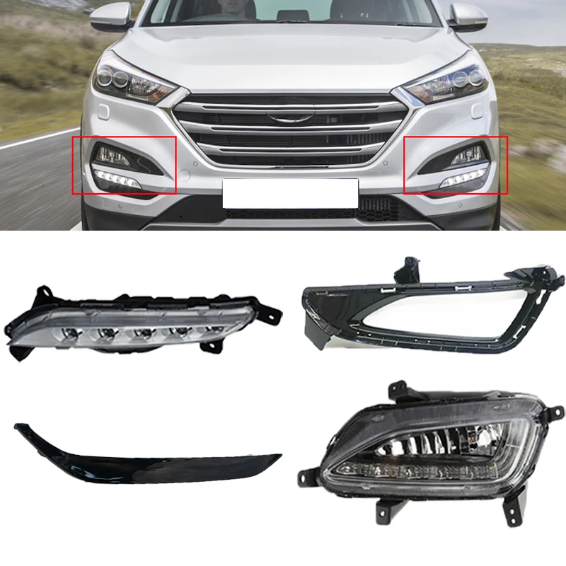 For Hyundai Tucson 2015 2016 2017 2018 LED DRL Fog Lights Assembly Car Front Bumper Daytime Running Light Fog Fog Light Cover