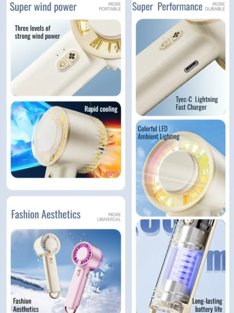 Nowy ręczny mini przenośny wentylator biurkowy USB z oświetleniem otoczenia