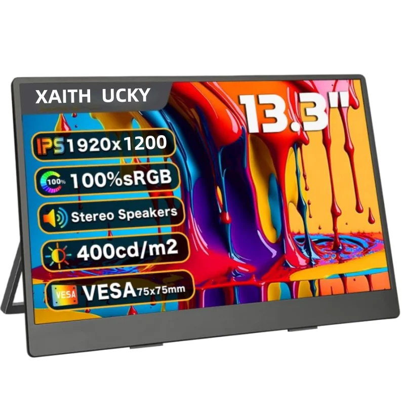 Moniteur portable 13,3 pouces 100 % sRGB, écran large 1920x1200 IPS, USB-C, compatible HDMI, VESA, deuxième écran, petit, léger, pour voyage