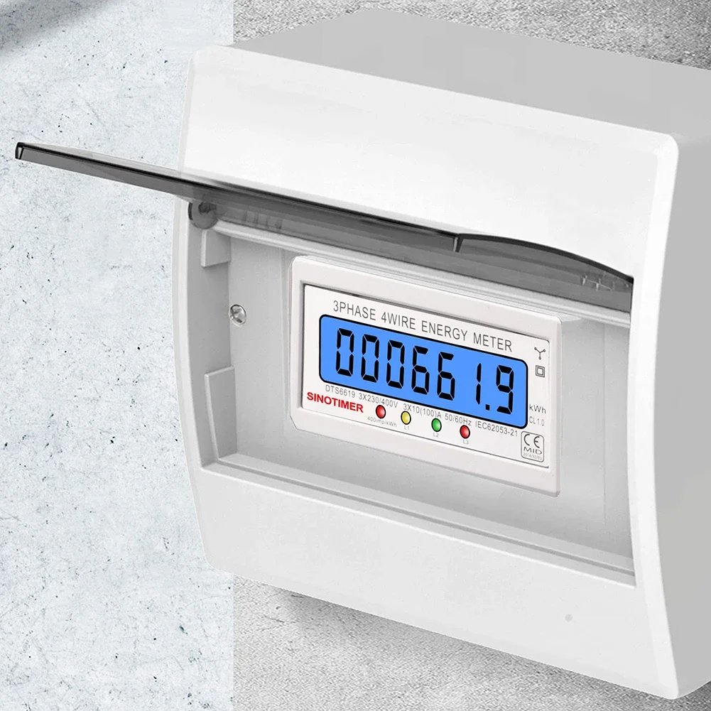 3 Phase 4 Wires Electric Energy Meter Din Rail Electricity Usage Meter 50/60HZ Power Consumption Monitor 100A AC 3*230/400V