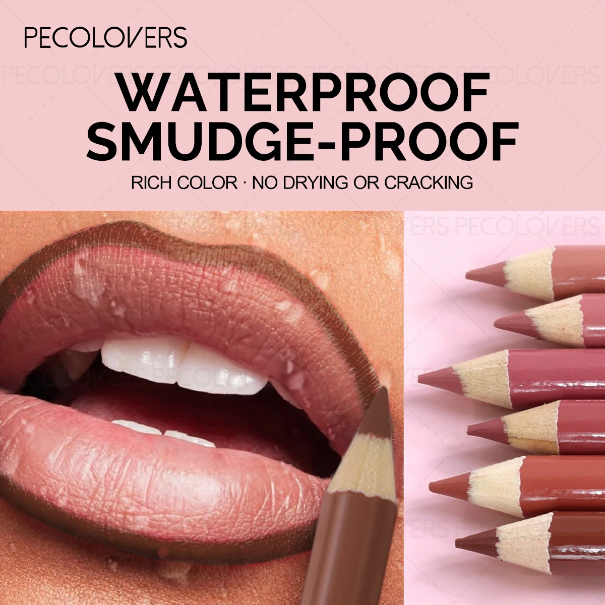 قلم تحديد الشفاه الخشبي المقاوم للماء للسيدات يدوم طويلاً، قلم تحديد الشفاه، أداة تجميل نسائية تدوم طويلاً #3