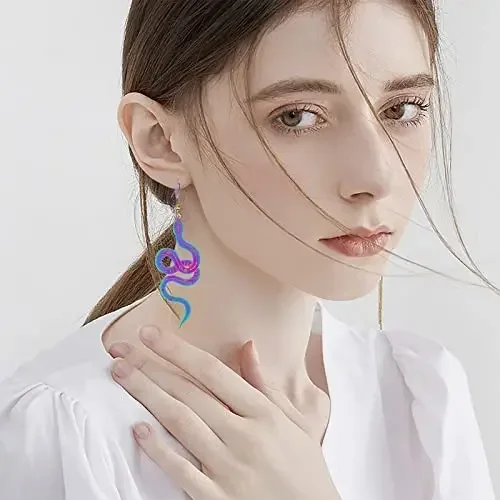 أقراط متدلية طويلة على شكل حيوانات للنساء ، متدرجة ، هندسية ، ملونة ، ثعبان ، شخصية ، هدية مجوهرات ، موضة ، جديدة