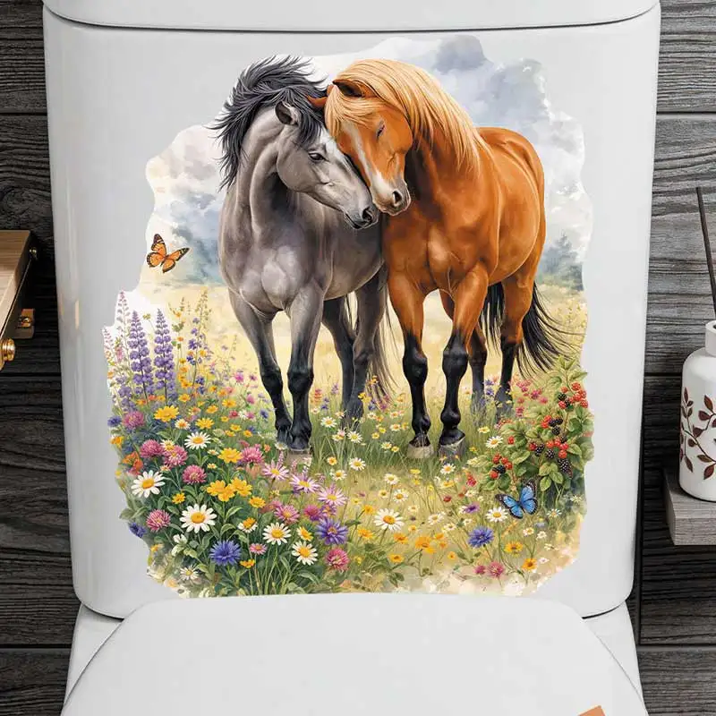 Happy Horse Lover Bathroom Creative Flush Toilet Sticker Toilet Seat Home Decoration Waterproof Decals M1589