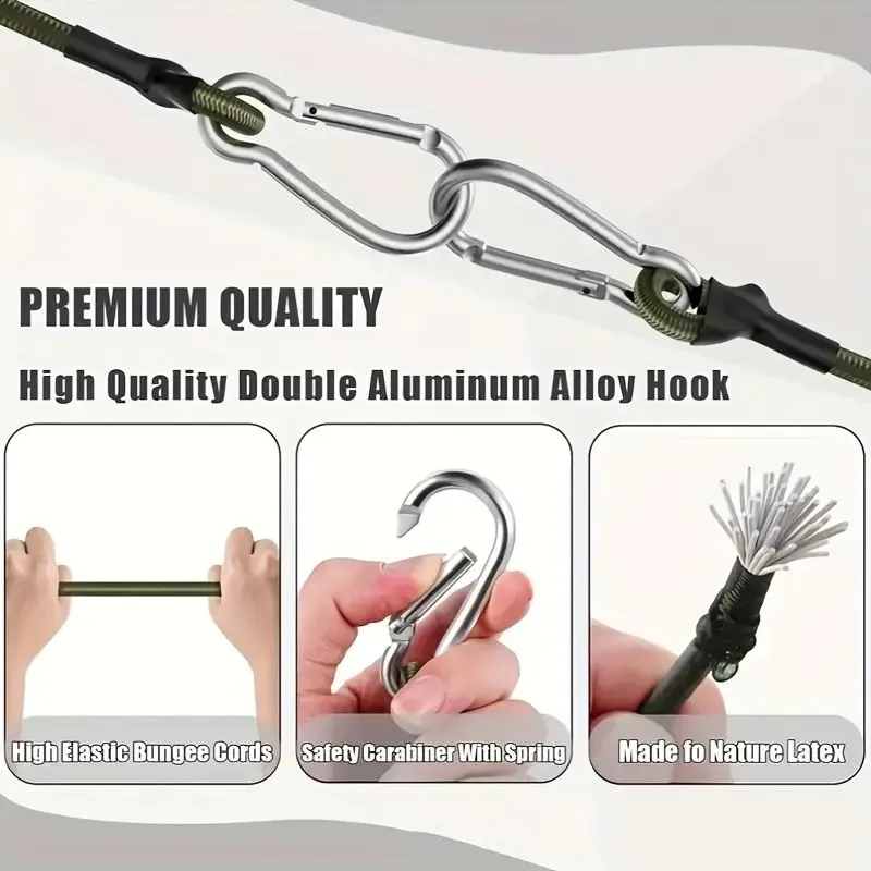 1/5 Stück Klettergurt mit elastischem Seil, Metallschnalle, elastisches Band, Zelt-Aufhängeseil, 8mm Outdoor-Camping-Wäscheleine, Gepäckgurt – Detail 4