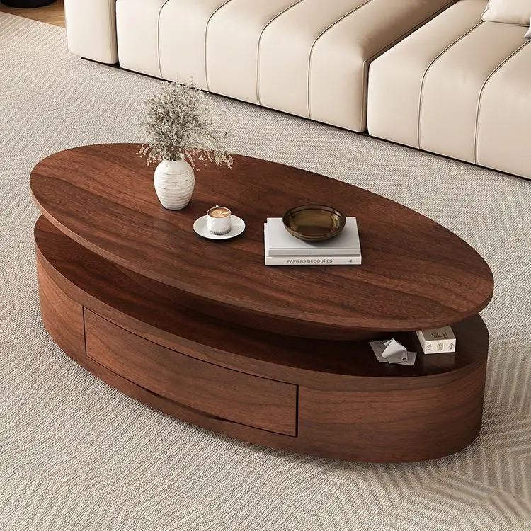 ห้องนั่งเล่นอพาร์ทเมนต์ขนาดเล็กสไตล์โมเดิร์นแบบอิตาลี หรูหรา ทันสมัย โต๊ะกาแฟทรงรีไม้เนื้อแข็งสไตล์ยุคกลาง