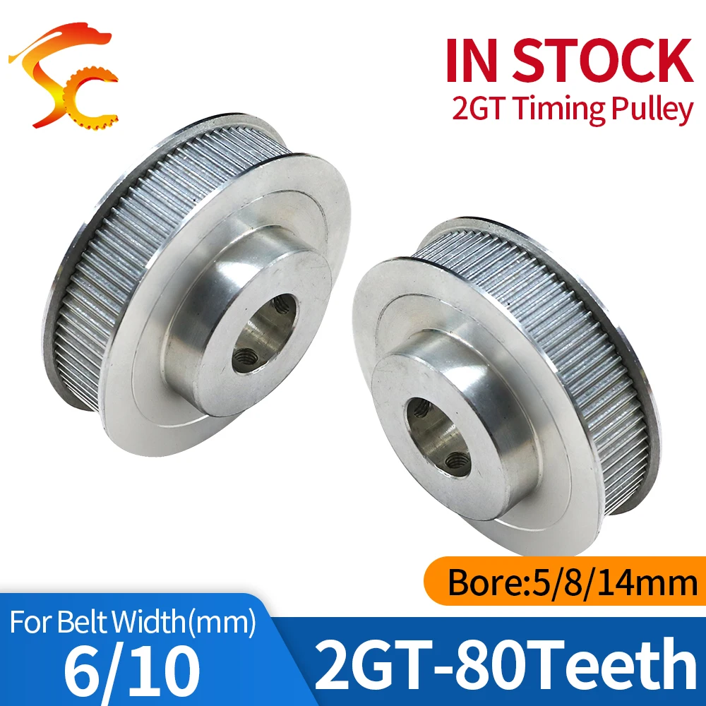 ONEFIRE GT2 80 Teeth Aluminium Timing Pulley Bore 5mm 8mm 14mm for Belt width 6mm 10mm GT 2M Synchronous Belt