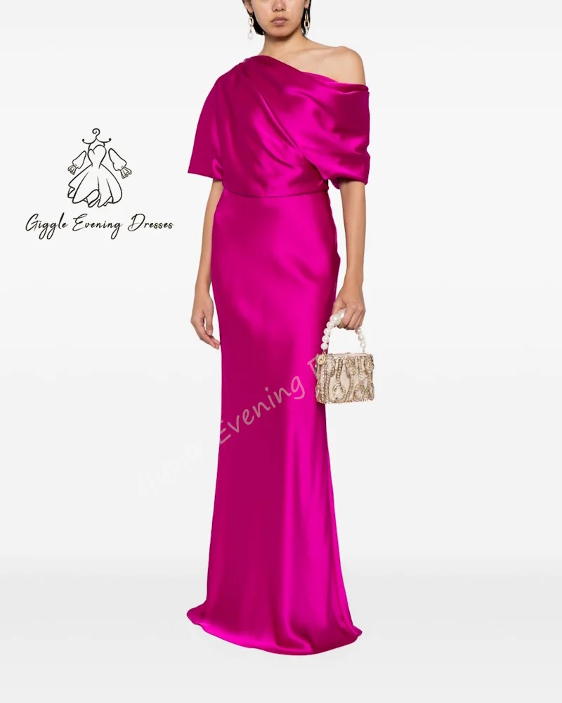 

Giggle Customized One Shoulder Short Sleeves Soft Satin Arabia Party Gown Women's Sheat Evening Dresses 2025 Cocktail Dresses