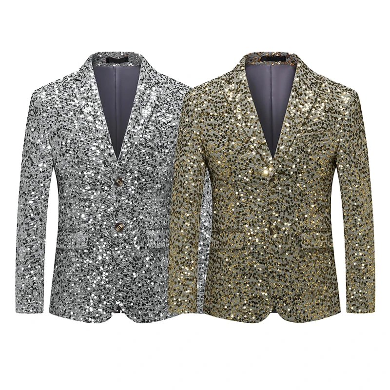 2024 Autumn New Light Luxury Sequined Gold Blazer for Men, Fashion Shiny Wedding Banquet Casual Silver Jacket ,Asian Size M-6XL